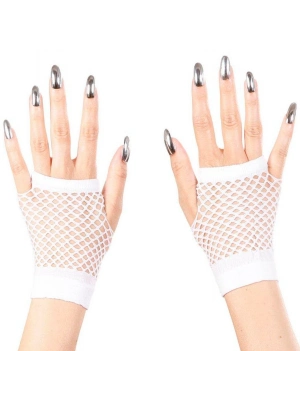 Beyaz Renk Kısa Boy Fileli Örgü Eldiven