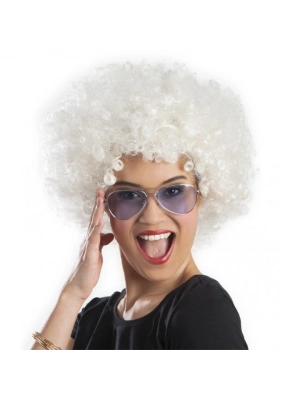 Beyaz Renk Kıvırcık Afro Bonus Peruk