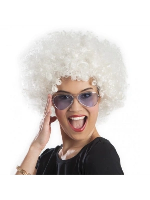 Beyaz Renk Kıvırcık Afro Bonus Peruk