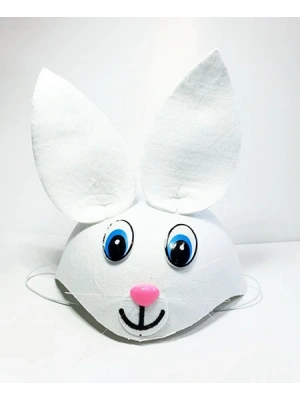 Beyaz Renk Kulaklı Tavşan Şapkası Hayvan Şapkası