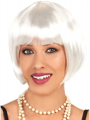 Beyaz Renk Parti Peruğu Kısa Küt Saç