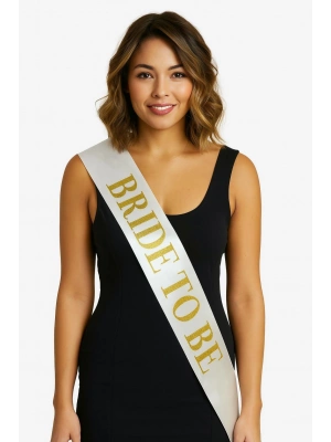 Beyaz Saten Üzerine Kalın Altın Bride To Be Kuşağı