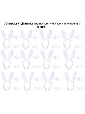 Beyaz Tavşan Kostüm Seti – Taç, Papyon, Kuyruk (12’li Paket)