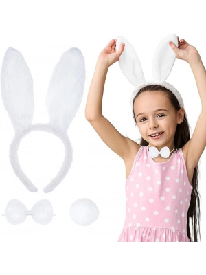 Beyaz Tavşan Kostüm Seti – Taç, Papyon, Kuyruk (12’li Paket)