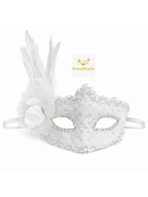 Beyaz Tüylü Venedik Lüks Balo Maskesi