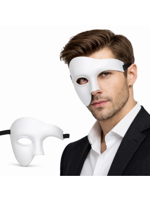 Beyaz Yarım Erkek Maske – Phantom Parti & Balo Maskesi