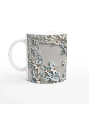 Beyaz Zarafet Çiçekli Kupa Bardak