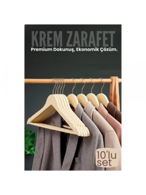 ® 10lu Lüks Krem Elbise Ceket Askısı - Ergonomik & Kaymaz Plastik Askı Seti -  Ahşap Görünümlü