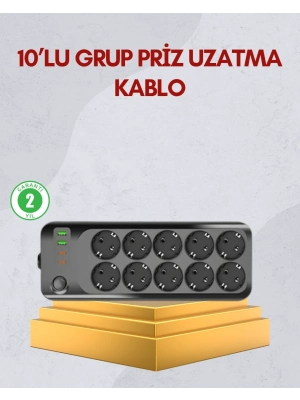 ® 10 Prizli Uzatma Kablosu Termal Koruma USB Type-C Hızlı Şarj 2500W