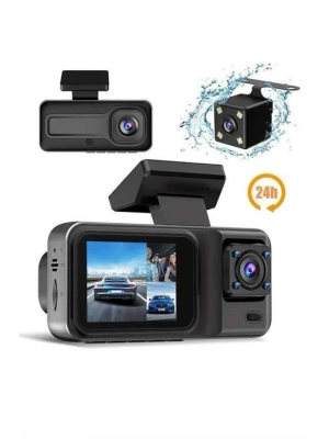 ® 1080P 3 Lensli WİFİ Araç İçi Kameralı Ekran DVR Kaydedici Gece Görüşlü