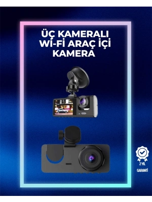 ® 1080p Ön + 720p Arka & İç Kamera – Suya Dayanıklı Araç Güvenlik Kamerası