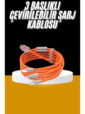 ® 120W 3 İn 1 Uyumlu Silikon Şarj Kablosu Hızlı Şarj Kablosu