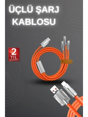 ® 120W Hızlı Şarj Kablosu Turuncu Yüksek Güç Kapasitesi Çoklu Şarj Girişi