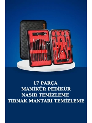® 17 Parça Manikür Seti Taşınabilir Özel Çantalı El ve Ayak Bakımı Tırnak Batığı Temizleme