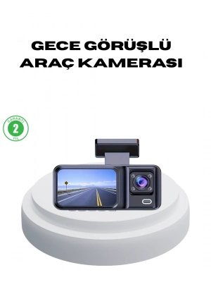 ® 170° Geniş Açılı 3 Kameralı Araç İçi Kayıt Cihazı Gece Görüşlü