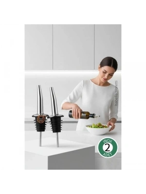 ® 2 Adet Inox Çelik Akıtmaz Yağdanlık Ucu - Profesyonel Şişe Tıpası & Sosluk Başlığı