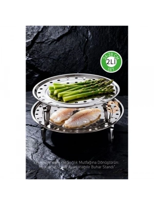 ® 2li Set Inox Çelik Ayaklı Buharlı Pişirme Aparatı -  24+28 cm Çok Amaçlı Tencere İçi Haşlama Standı