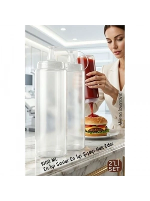 ® 2li Sos Şişesi, Ketçap Mayonez Hardal ve Zeytinyağı Şişesi Seti - 1000 ml Sızdırmaz Kapaklı Profesyonel Mutfak Dispenseri