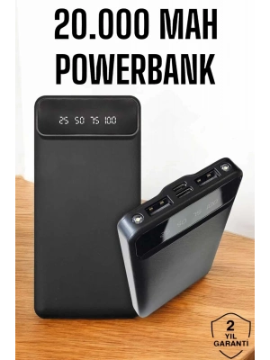 ® 20.000 Mah Led Işıklı LCD Ekran USB Girişli Type-C Lightning Powerbank