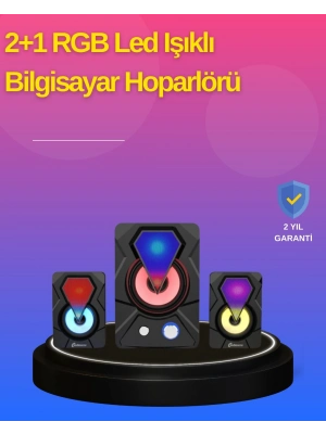 ® 2.1 Kanal RGB LED Oyun Hoparlörü Subwoofer Destekli