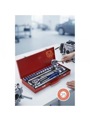 ® 25 Parça Profesyonel Heavy Duty Lokma Takımı - 1/2 Cırcır Kolu ve Çelik Soket Seti (Çantalı)