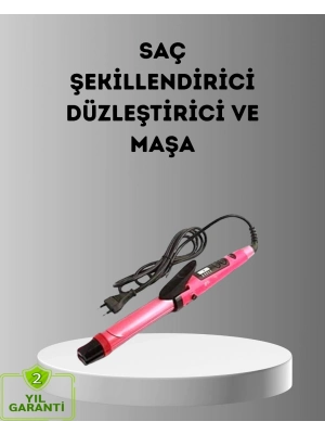 ® 2’si 1 Arada Saç Düzleştirici ve Maşa – 5 Isı Seviyesi, Seramik Kaplama, Döner Kablolu Ergonomik Tasarım