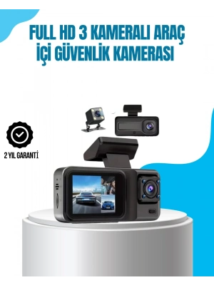 ® 3 Kameralı Araç İçi Kayıt Cihazı 1080P Full HD Gece Görüşlü ve Wi-Fi Bağlantılı