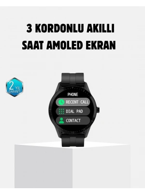 ® 3 Kordonlu AMOLED Akıllı Saat – Sağlık Takipli