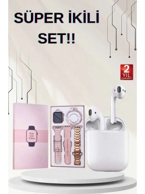 ® 3 Kordonlu Dokunmatik Ekran Akıllı Saat ve 2.Nesil Kablosuz Bluetooth Kulaklık ANC/ENC