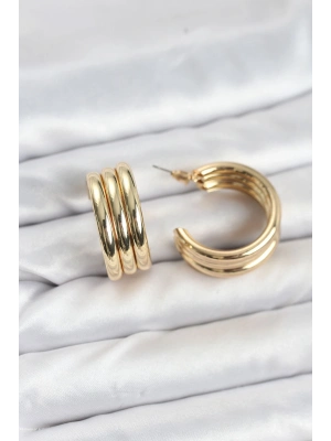 ® 3lü Görünüm 316L Çelik Gold Renk Kadın Küpe