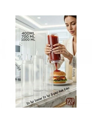 ® 3lü Sos Şişesi, Ketçap Mayonez Hardal ve Zeytinyağı Şişesi 400 ml,700 ml, 1000 ml Set