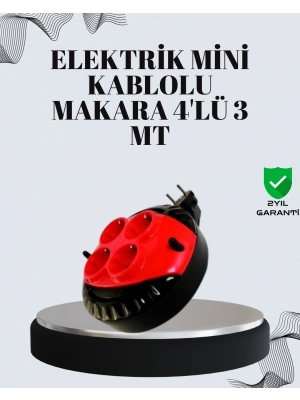 ® 3 Metre Uzatma Kablolu 4 Prizli Makara Kırmızı