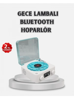 ® 3-ü-1 Gece Işığı Bluetooth Hoparlör Dijital Saat Vintage Plak Çalar Tasarımlı