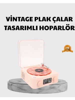 ® 3-ü-1 Gece Işığı Bluetooth Hoparlör ve Dijital Saat Vintage Plak Çalar Tasarımlı