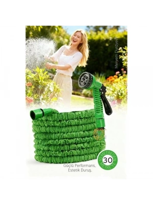 ® 30 Metre Premium Uzayabilen Bahçe Hortumu - 7 Fonksiyonlu Başlık ve Esnek Tasarım