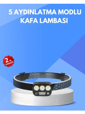300 Lümen Sensörlü LED Kafa Lambası USB Şarjlı SOS Modlu
