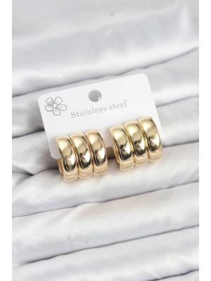 ® 316L Çelik Gold Renk 3lü Görünüm Kadın Küpe