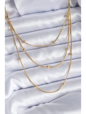 ® 316L Çelik Gold Renk 3lü Minimal Toplu Kadın Kolye