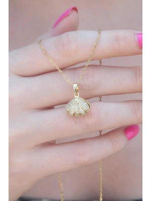 ® 316L Çelik Gold Renk Açılır Midye Model Kadın Kolye