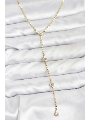 ® 316L Çelik Gold Renk Ezme Zincir Model Y Kadın Kolye