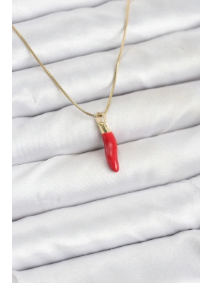 ® 316L Çelik Gold Renk Kapya Kırmızı Biber Model Kadın Kolye