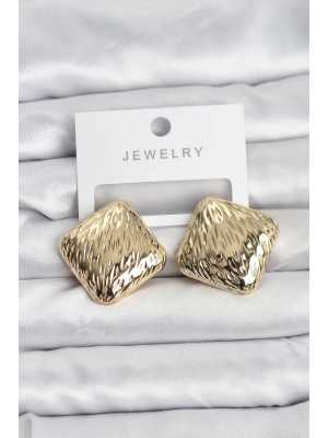 ® 316L Çelik Gold Renk Kare Vintage Kadın Küpe