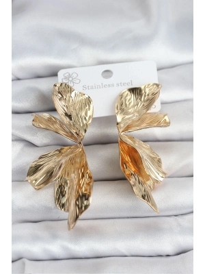 ® 316L Çelik Gold Renk Lotus Yaprak Kadın Küpe