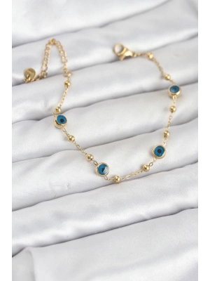 ® 316L Çelik Gold Renk Topçuklu Nazar Model Kadın Bileklik