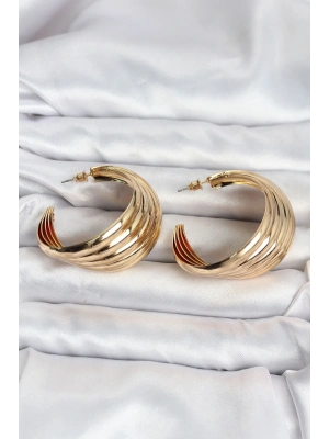 ® 316L Çelik Gold Renk Yarım Halka Model Kadın Küpe