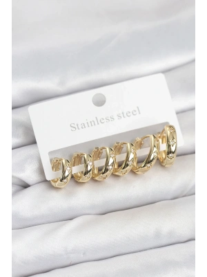 ® 316L Çelik Gold Renk Zirkon Taşlı Kutup Yıldızı Model Halka Küpe Seti