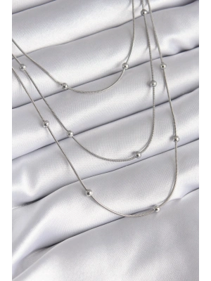 ® 316L Çelik Gümüş Renk 3lü Topçuk Detay Kadın Kolye