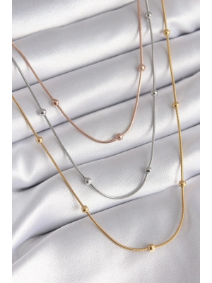 ® 316L Çelik Mix Renk 3lü Topçuk Detay Kadın Kolye