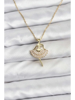 ® 316L Çelik Zincir Gold Renk Balerin Model Kadın Kolye