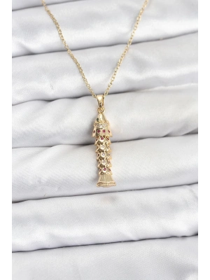 ® 316L Çelik Zincir Gold Renk Balık Model Zirkon Taşlı Kadın Kolye